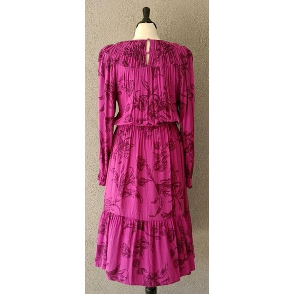 A New Day Magenta Floral Bohemian Style Long Sleeve Midi Dress Size L - Picture 3 of 9